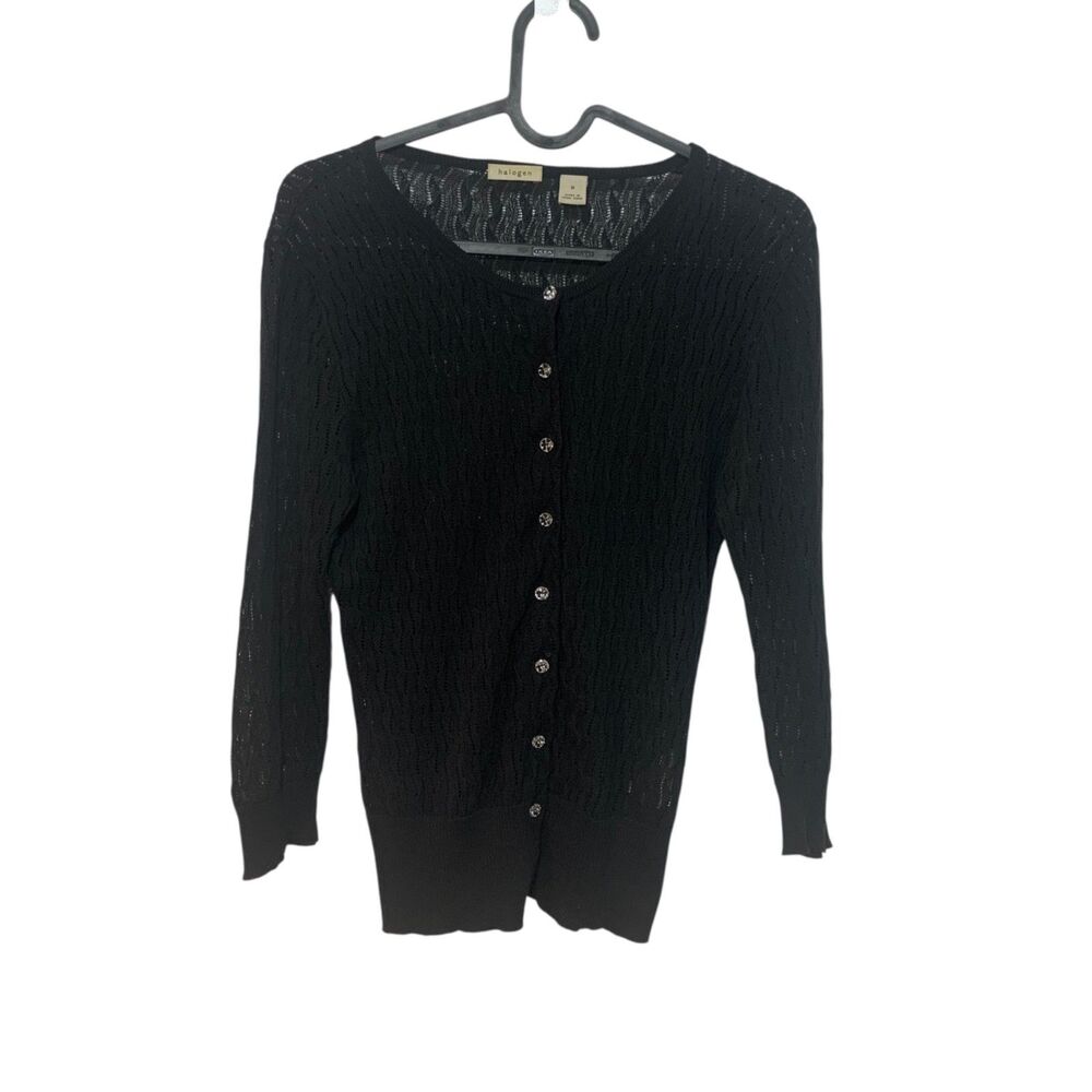 Halogen Womens Black Sheer Knit Witchy Fairy Whimsigoth Cardigan M Layering